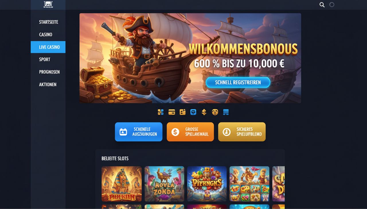 Startseite von Smashcasino mit Bonusbanner, Spielkategorien und Navigation