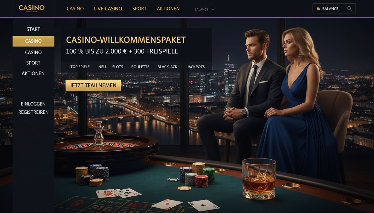 Ansicht der TowerCasino Website mit Navigationsleiste und Live-Casino-Bereich