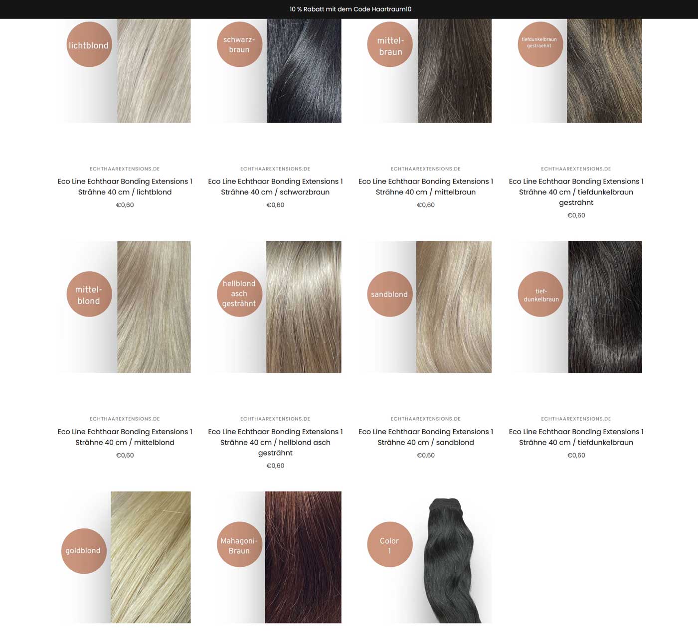 Summerspecial Sonderangebote – Eco Line Echthaar Bonding Extensions, 40 cm Strähnen in verschiedenen Farben wie blond, braun, schwarz, gesträhnt und Mahagoni, jetzt zum Sonderpreis